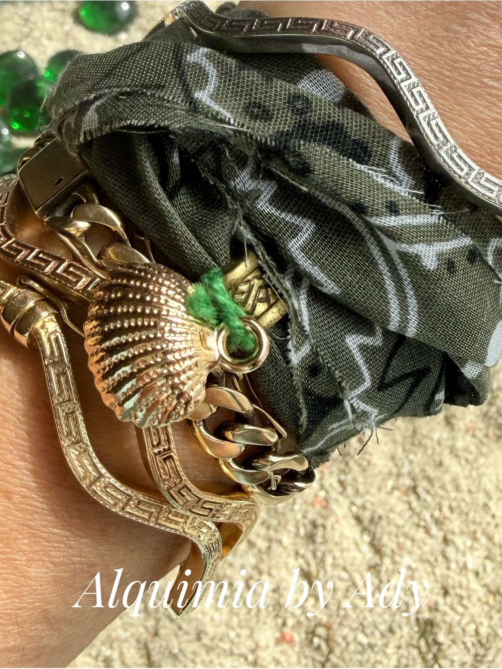 Gold-Tone bandanna wrap around Bracelet  with Shell Charm